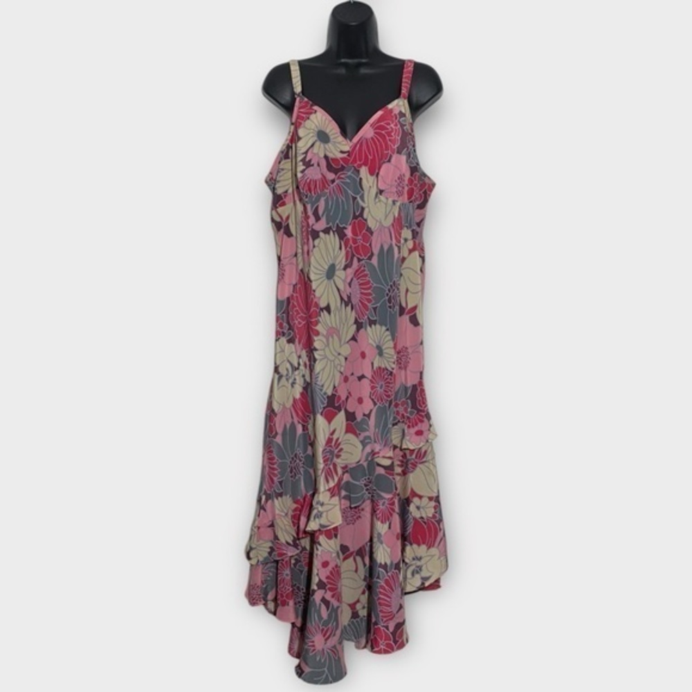 Mlle Gabrielle Sleeveless Pink Floral Tiered Midi Maxi Dress Size 18W